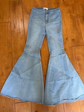 Free People Light Blue Float On Flare Jeans with Dramatic Wide Legs